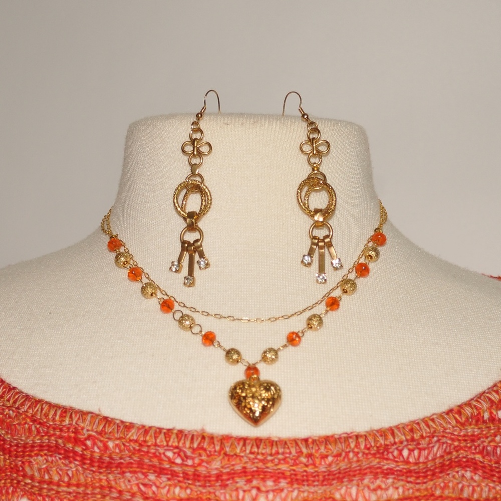 Orange Necklace & Earrings Heart 8016/8017